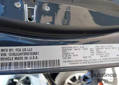 2024 Jeep Wagoneer Series I 4X2 from USA, damaged, VIN 1C4SJUAP3RS153661